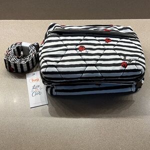 Lug Black and White Striped Crossbody with Ladybug Design